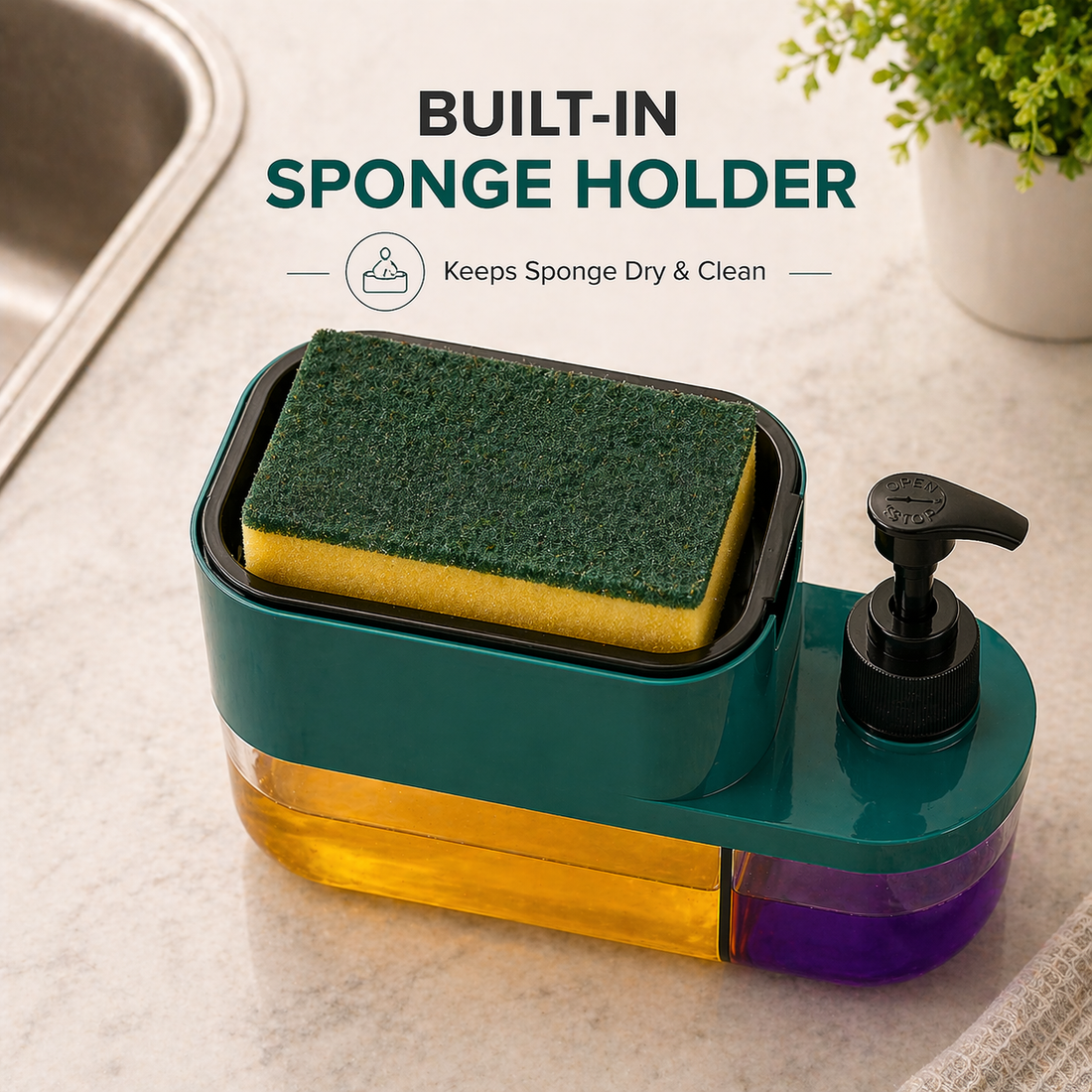 3-in-1 Kitchen Soap Dispenser & Sponge Holder
