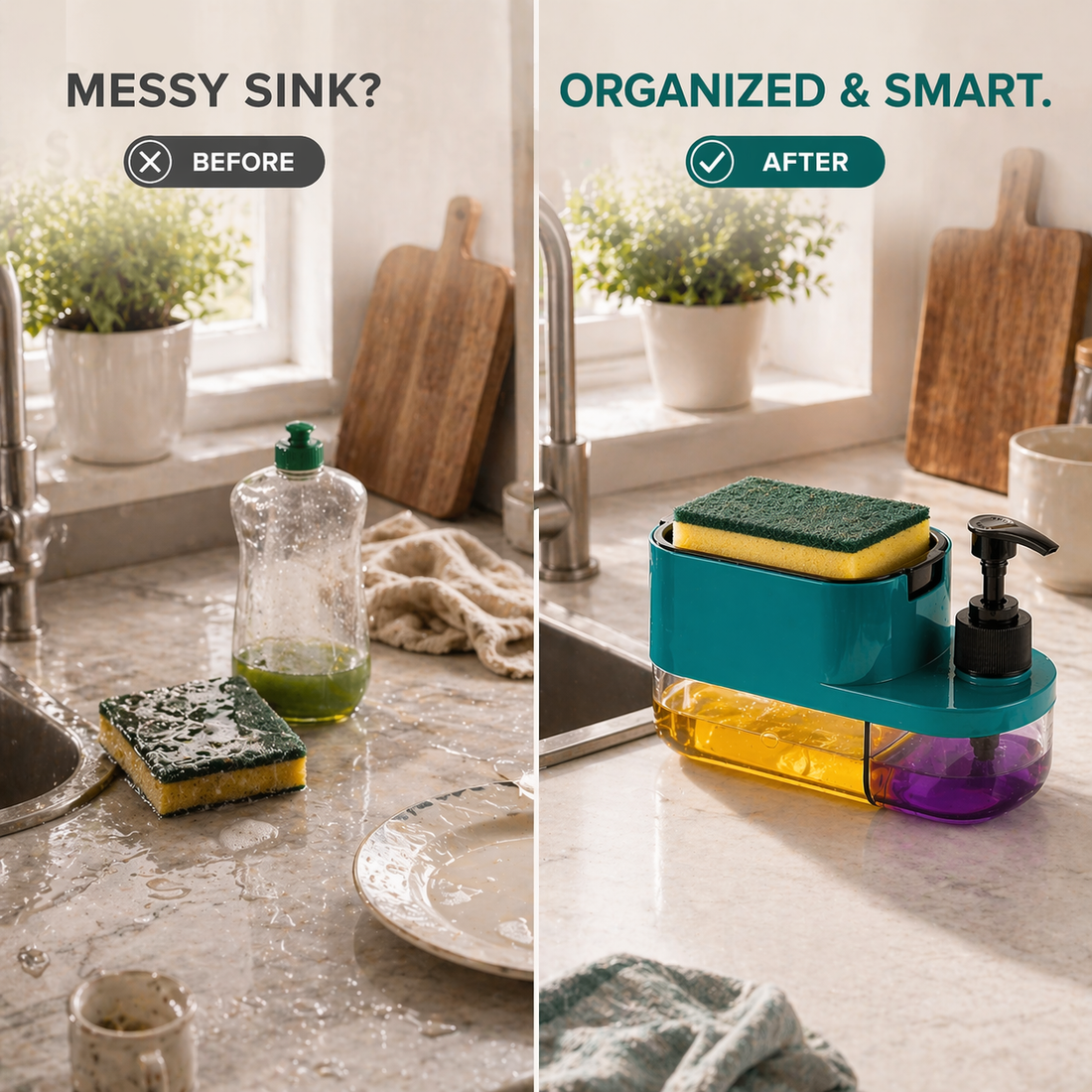 3-in-1 Kitchen Soap Dispenser & Sponge Holder
