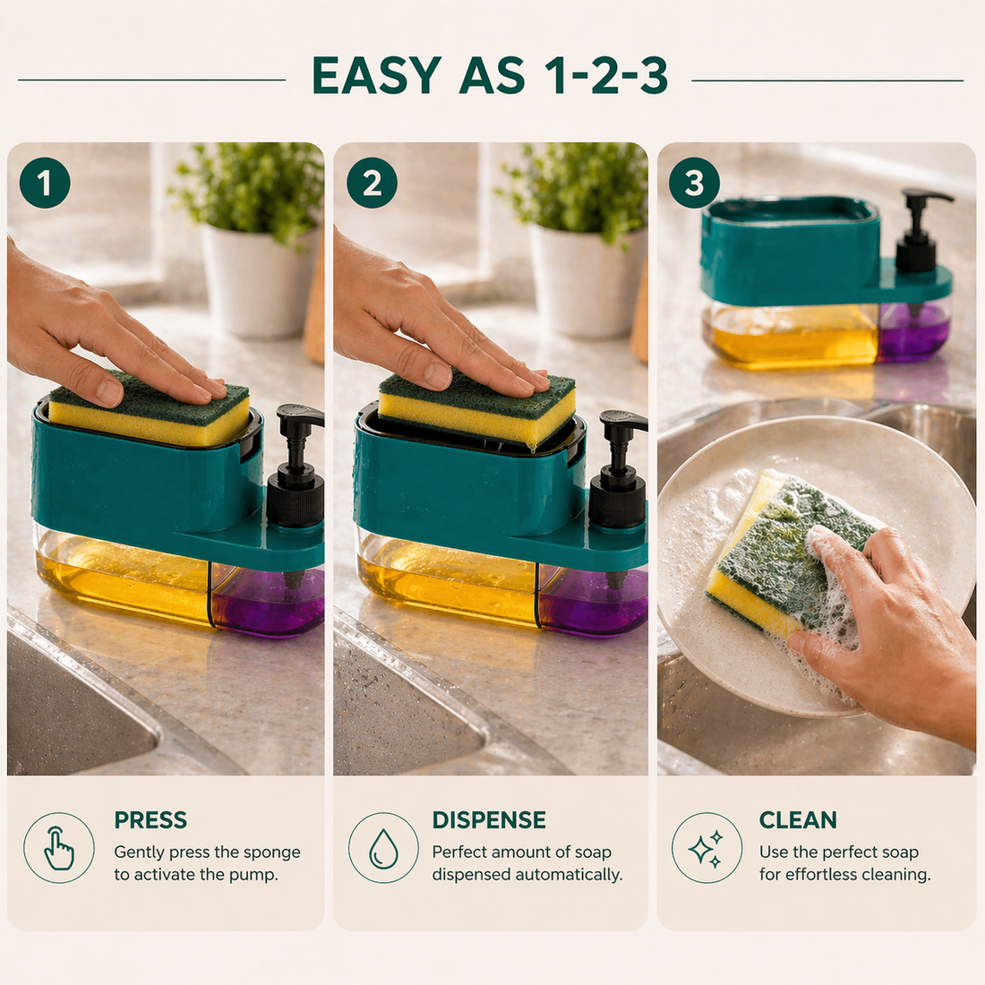 3-in-1 Kitchen Soap Dispenser & Sponge Holder