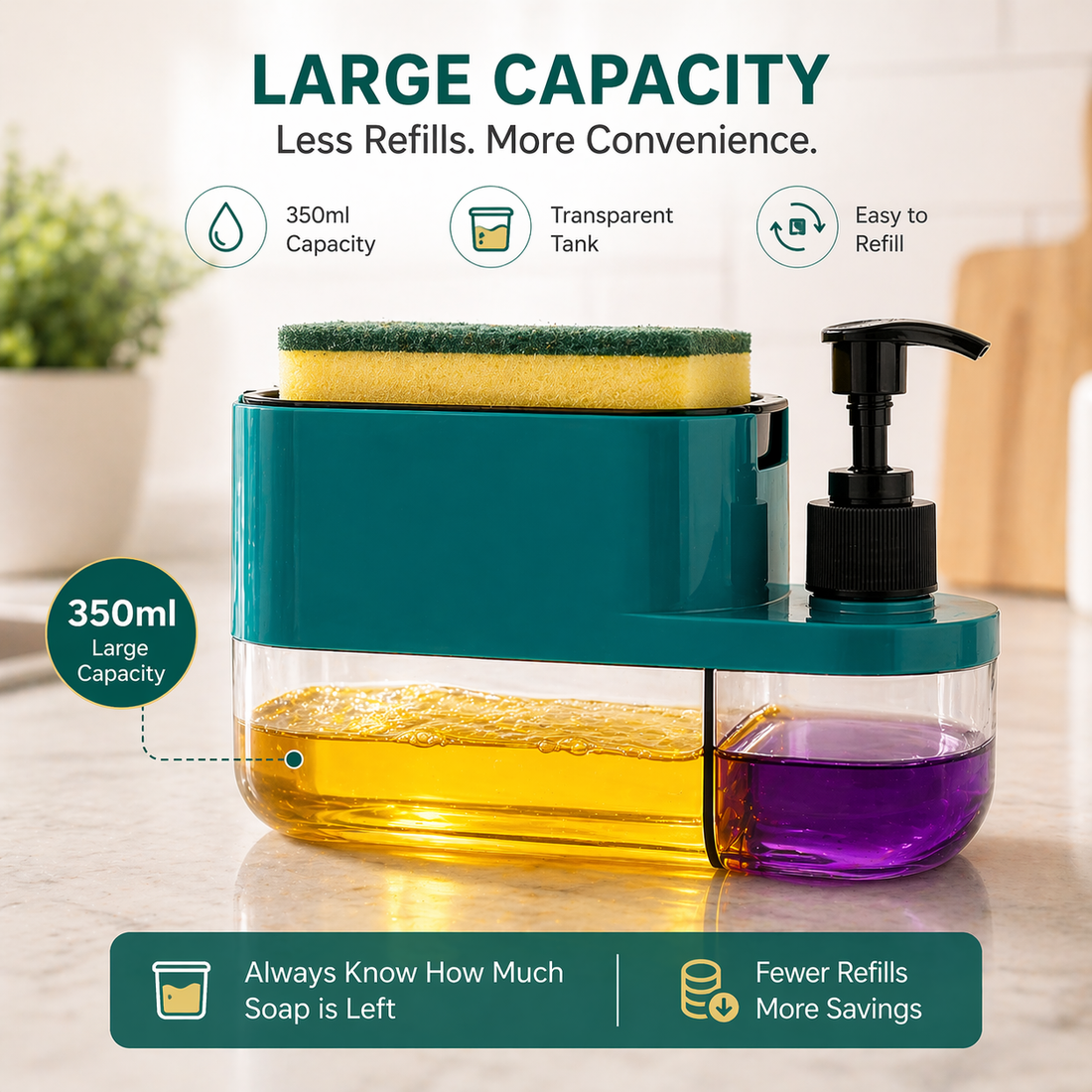 3-in-1 Kitchen Soap Dispenser & Sponge Holder