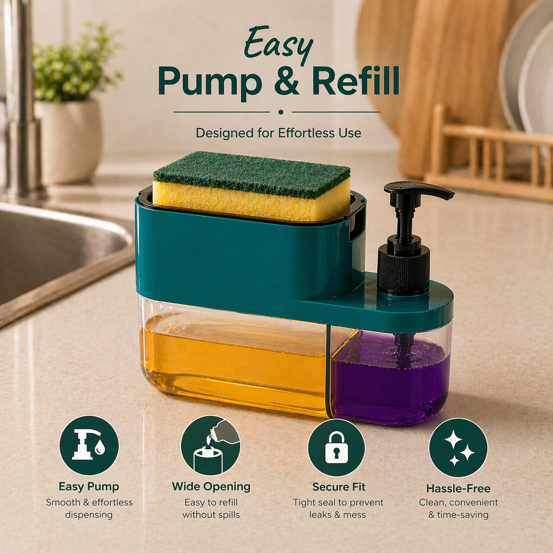 3-in-1 Kitchen Soap Dispenser & Sponge Holder