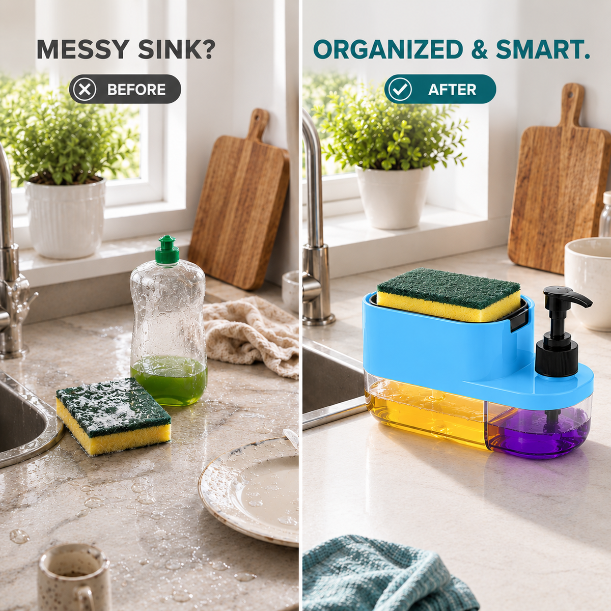 3-in-1 Kitchen Soap Dispenser & Sponge Holder